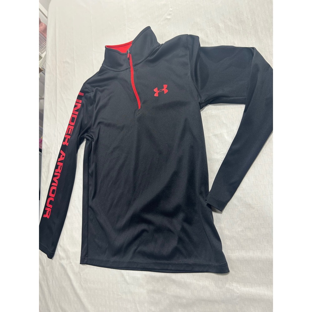 Under Armour Youth Medium Black Red Heat Quarter Zip Pullover Long Sleeve Top
